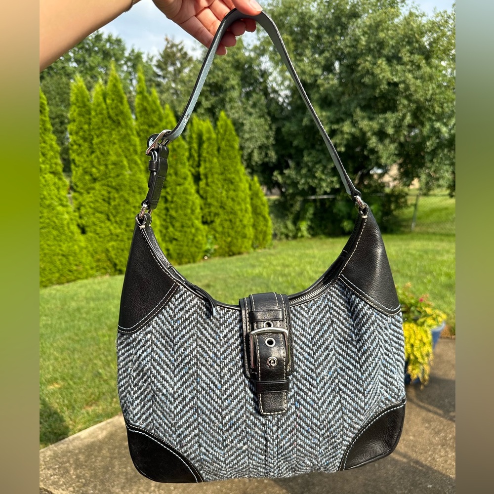 Coach Hampton Herringbone Blue Tweed Hobo Bag F11214 (Almost Vintage)